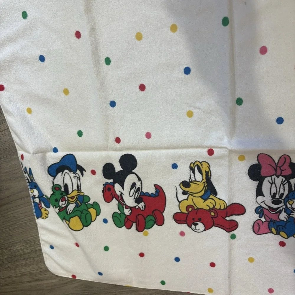 Vtg Disney Baby Receiving Blanket Mickey Minnie Donald Pluto Flannel Polka Dots